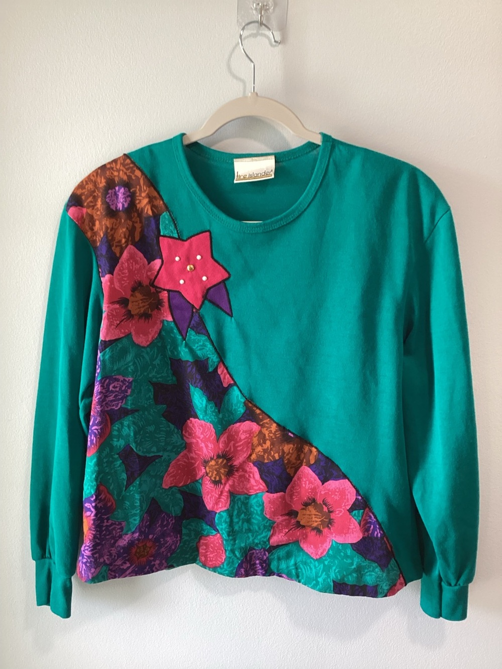 Teal Floral Accent Long-Sleeve Top